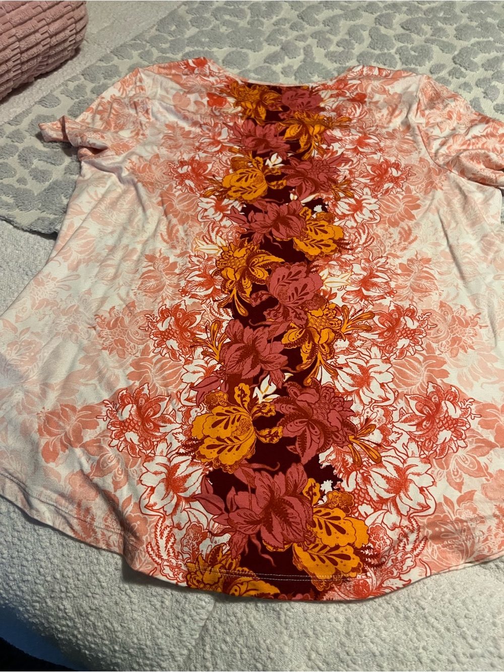 JM Collection Coral Floral Scoop-Neck Top with Mustard Center Panel - Picture 6 of 6